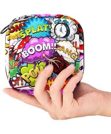 Comic Speech Bubbles Rocket Alarm Pattern Sanitary Napkin Storage Bags | Durable Period Bags for Women & Teen Girls | Menstrual Cup Bags - Buy Online on GoSupps.com
