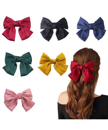 Big Bowknot hair clips 6 pieces large hair loops clip hair accessories grind large loop hair clip women hair loops for women lady children schoolgirls teenagers (6 colors)