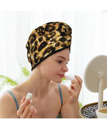 Gold Glitter Leopard Microfiber Hair Towel - Soft Super Absorbent Quick-Dry Wrap for Long Curly & Thick Hair - Buy Online on GoSupps.com