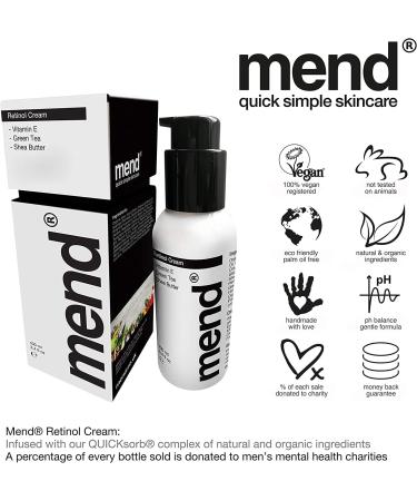 Retinol Cream for Men with QUICKsorb For 5x Faster Results & Hyaluronic Acid Serum - HUGE 100 ml - Anti Ageing Day & Night Wrinkle Cream For Face & Under Eye - Vegan Organic Mens Skincare by Mend - Buy Online on GoSupps.com