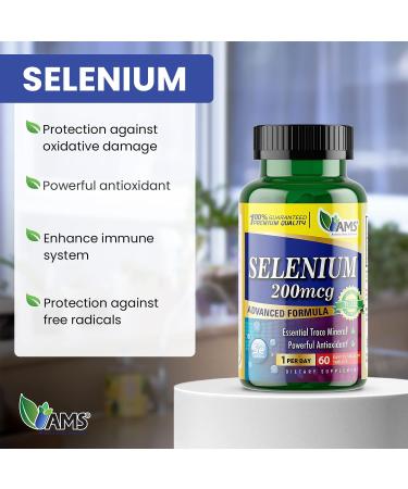 America Medic & Science Selenium 200mcg - 60 Tablets | Pure Dietary Supplement for Immune & Thyroid Health | Antioxidant for Men and Women - Buy Online on GoSupps.com