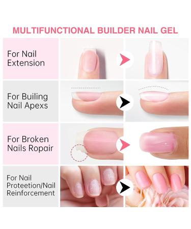 ALIVER 5 in 1 Pink Clear Builder Gel Base | UV/LED Nail Polish Coat + Repair | Extension & No Wipe Top Set | Soak Off - Buy Online on GoSupps.com