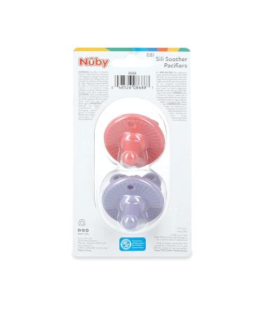 Nuby 3-D Sili Soother Pacifiers with Soft Handle and Two Safety Air Holes 2 Pack 0+ Months Purple Bow and Pink Flowers - Buy Online on GoSupps.com