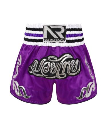 Loloda Muay Thai Shorts for Men Women Kick Martial Arts MMA Gym Boxing Kickboxing Shorts Purple Medium