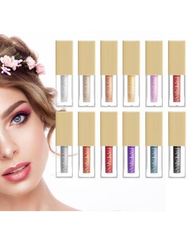 Liquid Eyeshadow 12 Colors Sparkling Shimmer Eye Shadow - Waterproof Long Lasting Quick-Drying Brilliant Gel Highlighter Sparkling Shimmer Eyeshadow