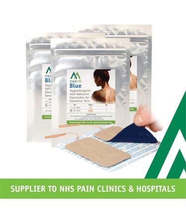 Med-Fit Blue Sensitive Skin TENS Pads 5cm x 9cm 100% Natural Medical Grade Hydro-Gel - Bumper Pack 12 Pads 3 Packs - Buy Online on GoSupps.com