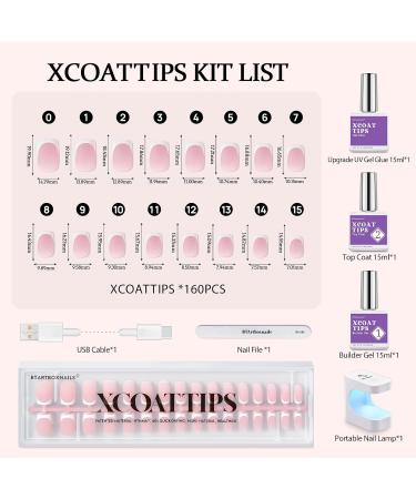 BTArtbox XCOATTIPS Gel Nail Kit - Short Square French Tip Press On Nails with Pink Soft Gel Tips Dual Protection & Nail Lamp - Buy Internationally - Buy Online on GoSupps.com