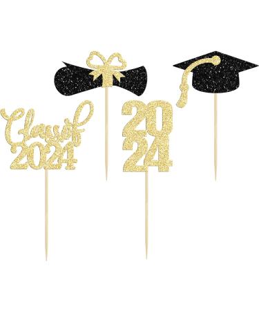 36 Pack 2024 Graduation Cupcake Toppers Glitter Class of 2024 Cupcake Toppers Graduation Cap Diploma Cupcake Picks 2024 Graduation Theme Party Cake Decorations Supplies Gold - Buy Online on GoSupps.com
