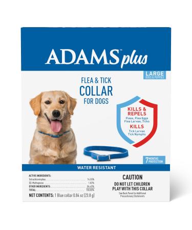 Adams Plus Flea & Tick Collar for Dogs, 7-Month Protection, Adjustable Collar Fits Large Dogs & Puppies, Kills & Repels Fleas, Flea Eggs, Flea Larvae, and Ticks, Kills Tick Larvae and Tick Nymphs