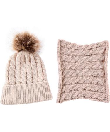 CheChury Toddler Hat and Scarf Set - Baby Knit Pom Beanie Cap with Circle Loop Scarf - 1-3 Years - Beige - Buy Online on GoSupps.com