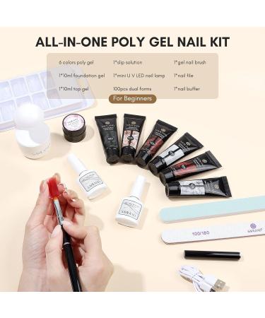 Saviland Poly Gel Nail Kit - 6 Colors with UV lamp, Base, Top Gel, Slip Solution, Dual Forms, Tools - Beginner Nail Extension Set for Home & Salon Use - Gold/White/Black Poly Gel Kit 04 - Buy Online on GoSupps.com