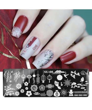 6-Piece Nail Stamping Plates Set with Stamper, Scraper, Chrysanthemum, Coconut Tree, and Leaf Designs - Manicure Nail Art Templates for Flowers - Nail Supplies - Buy Online on GoSupps.com