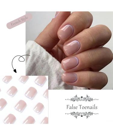 French False Nails Extra Short - 24 Pcs Short Square Full Cover Press on Nails - Cute Purple Nude Acrylic Fake Nails for Women & Girls - Buy Online on GoSupps.com