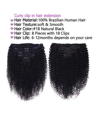 Curly Clip In Human Hair Extension 3C 4A Kinky Curly - 14 inch Brazilian Remy 8Pcs 120g/Set - Buy Online on GoSupps.com