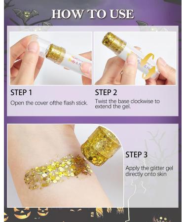  LYSdefeu Glitter pen set for body gold sequins gel cream kit glitter rainbow long-lasting waterproof Halloween festival accessories rave outfit for women and - Buy Online on GoSupps.com