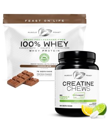 Muscle Feast 100% Whey + Creatine Candy Bundle: 1 100% Whey Protein (Chocolate 5lb) + 1 Creatine Candy (Lemon Lime 360) | Premium Supplements Vegetarian Gluten Free