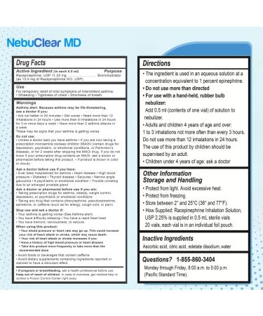 NebuClear MD ONLY OTC Approved Nebulizer Inhalation OTC Drug USA Made Supports Respiratory Relief for Mild and Intermittent Asthma Unit Dose Vials Non-Prescription Formula 20 Vials - Buy Online on GoSupps.com