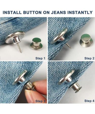 16-Piece Jean Buttons Set for Loose Jeans | No Sew, No Tools Needed | Instant Snap Tack Replacement | Reusable & Adjustable Metal Pants Button | Silver - Buy Online on GoSupps.com