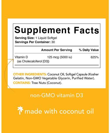 Sports Research Vitamin D3 5000 IU with Coconut Oil - 30 Softgels for Optimal Health - Buy Online on GoSupps.com