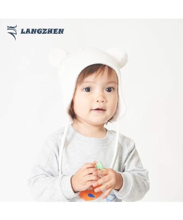 LANGZHEN Toddler Winter Hat | Earflap Knit Warm Cap | Fleece Lined Beanie for Baby Boys Girls 0-6 Months - White - Buy Online on GoSupps.com