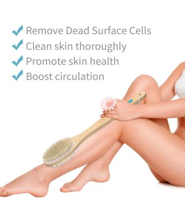 Metene Exfoliating Shower Brush - Dual-Sided Soft & Stiff Bristles, Long Wooden Handle for Body Care - Buy Online on GoSupps.com