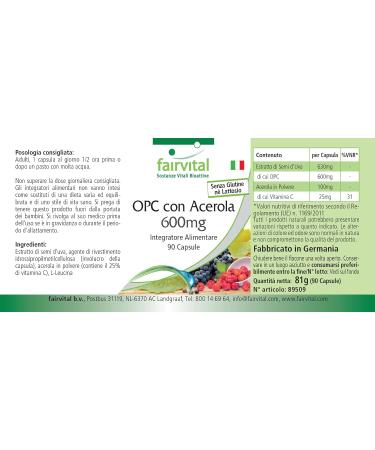 Fairvital OPC 600mg capsules with acerola HIGH DOSE VEGAN 270 capsules 90 x 3 grape seed extract food supplement - Buy Online on GoSupps.com