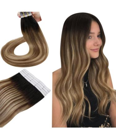 Hetto real hair tape in extensions balayage brown hair extension tape real hair silky tape in extensions real hair Remy balayage brown caramel blonde with black #1b/6/27 40cm 50g 40 cm 1-2 #1b/6/27 - Buy Online on GoSupps.com