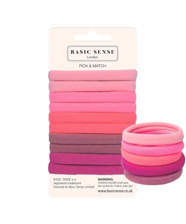 Basic Sense Regular Hair Ties - Premium Cotton Mixed Seamless Elastics Soft & Strong Hold Metal-Free for Daily Comfort Regular Pink M Pink