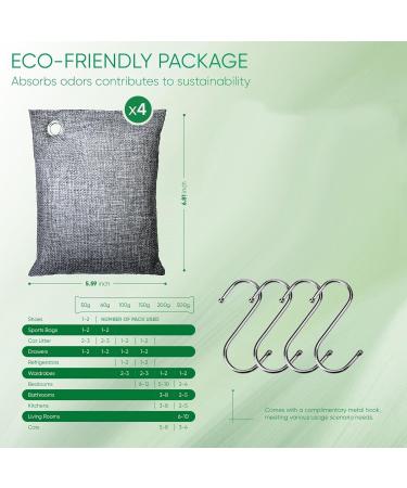Ruuizksa Activated Carbon Odor Absorber - 4x200g Natural Bamboo Charcoal Odor Eliminator & Air Purifier - Buy Online on GoSupps.com