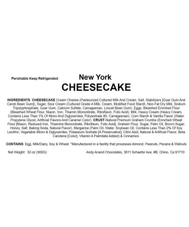 Andy Anand New York Creamy Cheesecake 2 lb - Freshly Made Tradition, Decadent & Delicious - Perfect for Birthday, Valentine's, Christmas, Mother's Day, Anniversary - Includes Greeting Card - Buy Online on GoSupps.com