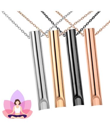 Fitbitop 4 pieces stress relief necklace meditation ovil breathing necklace stainless steel necklace portable breathing exercises necklace for men breathe relaxation reduced anxiety