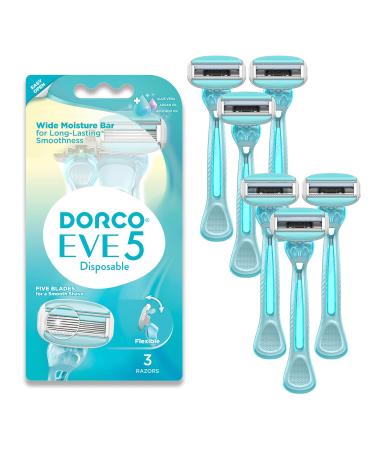 Dorco EVE 5 Disposable Razors for Women for Extra Smooth Shaving (6 Pcs)  5 Curved Blades with Flexible Moisture Bar  Womens Razors for Shaving with Aloe Vera Moisture Bar  Travel Essentials for Women  Portable Razors fo...