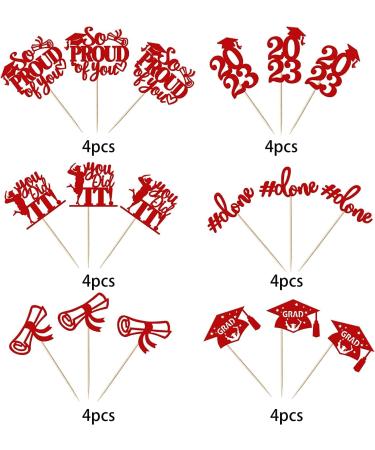 Pack of 24 Graduation Cake Decorations Graduation Cupcake Toppers Graduation Cake Decorations Cake Toppers for Graduation Parties Graduation Proms Red - Buy Online on GoSupps.com