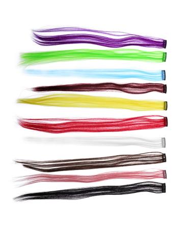 Frcolor Set of 10 Colored Hair Extensions 55cm Each Straight Synthetic Hair for Party (Random Color)