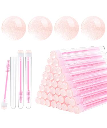 Lot de 50 brosses cils - Outil de maquillage pour extensions de cils - Brosse de nettoyage - Mascara diamant - Rose ciel