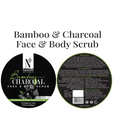 NutriGlow Natural Bamboo Charcoal Scrub | Exfoliating & Nourishing Face & Body | Blackheads Dead Skin De-tan & Acne Removal | All Skin Types - 7.05 Oz - Buy Online on GoSupps.com