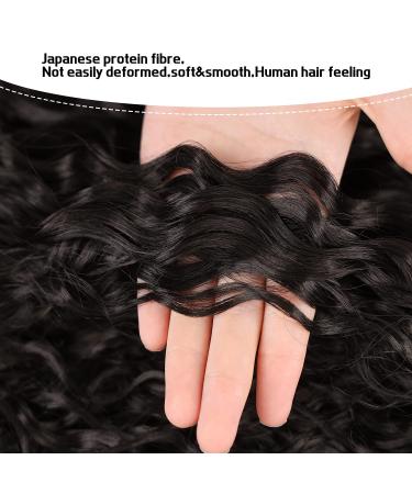 30 Inch Curly Drawstring Ponytail Extensions for Black Women - Natural Black 190g - Human Hair Feel - Thick & Natural Looking - Water Wave Long Ponytail with 2 Clips In - Synthetic Hairpiece - Buy Online on GoSupps.com