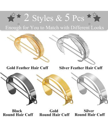 5-Piece Round Top Hair Stick Set | High Polished Alloy Bun Cage Feather Hair Clip | Wedding Hair Accessories for Women Girls (Gold Silver Black) - Buy Online on GoSupps.com