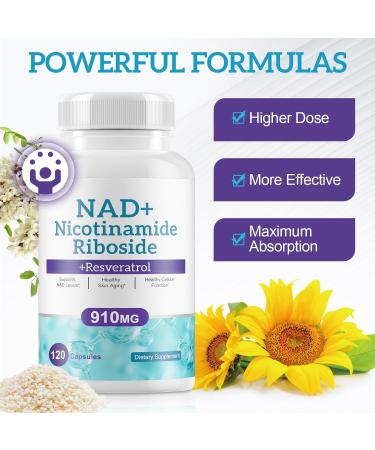 NAD+ Supplement Alternative - Liposomal Nicotinamide Riboside - Resveratrol & Quercetin - High Purity NAD Supplements for Anti-Aging Focus Energy 120 Capsules - Buy Online on GoSupps.com
