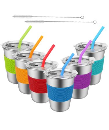 Kids Tumblers with Lids and Straws 6 Pack 12oz Spill Proof Cups for Kids Stainless Steel Toddler Cups Unbreakable Water Drinking Glasses BPA-Free Reusable Metal Sippy Mug for Children Adult Outdoor