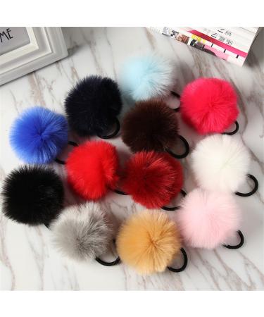 Pom Pom Flurry Ball Hair Ties | Elastic Ponytail Holders | Faux Rabbit Fur Hair Accessories - 2pcs (White) - Buy Online on GoSupps.com