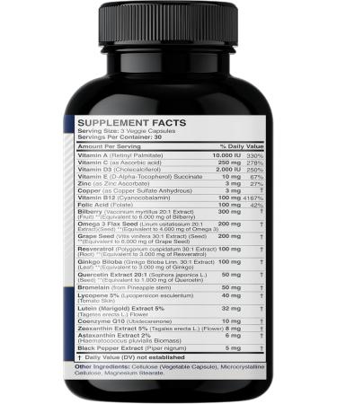 Gade Nutrition Lutein and Zeaxanthin Supplements | Astaxanthin Omega 3 Resveratrol Bilberry Lycopene Quercetin Ginkgo Biloba Vitamin D - Eye Health Vitamins Eye Support Health Vision Formula - Buy Online on GoSupps.com