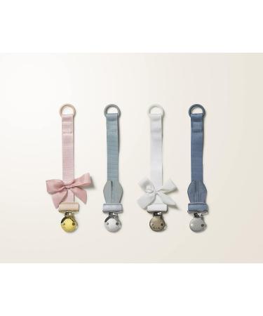Elodie Details Pacifier Chain 2 Pack - Fabric & Stainless Steel Clip for Baby Boys & Girls - Universal Silicone Ring - Tender Blue Bunny/Stone Silver - Buy Online on GoSupps.com