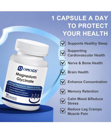 OMOGS High Absorption Magnesium Glycinate for Supporting Sleep Muscle Relaxation Heart Health & Bone Health Gluten Free Non-GMO 90 Vegetarian Capsules 90 Count (Pack of 1) - Buy Online on GoSupps.com