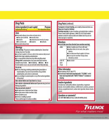 Tylenol Arthritis Pain 650mg Acetaminophen 250 Caplets Bottle - Buy Online on GoSupps.com