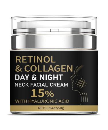 Retinol Cream for Face with 15% Hyaluronic Acid Day-Night Anti-Aging Cream for Neck and Facial for Lifting Skin Collagen Face Moisturizer for Wrinkles Fine Lines and Dryness 1.76 Fl Oz
