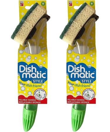 Dishmatic Fillable Washing Up Brush with Sponge + 6 Refills - Easy Grip Dish Cleaner - Buy Online on GoSupps.com