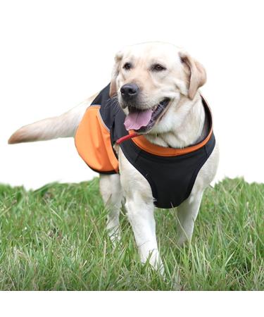 H.S.C PET Large Dogs Raincoats Waterproof Jacket,Orange Adjustable Puppy Lightweight Shirts, Doggie Windproof Warm Vest with Harness Hole(Size 2XL,76-85lbs) XX-Large(62cm76-85lbs) Orange
