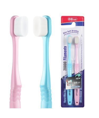 OBrush Ultra Soft Toothbrush Extra Soft Toothbrush for Sensitive Gums 20k Nano Floss Bristles Soft Toothbrushes for Pregnant Women Elderly and Gum Sensitivity Oral Care Brushes Pack of 2 Blue Pink