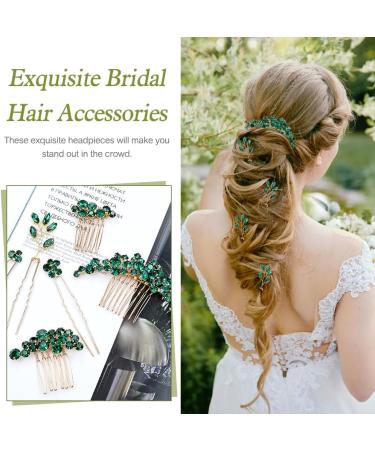 inSowni 11 Pieces Vintage Emerald Green Headpieces Party Prom Wedding Bridal Rhinestone Hair Side Combs Slides+U-shaped Hair Pins Accessories for Brides Bridesmaids Women Girls - Buy Online on GoSupps.com